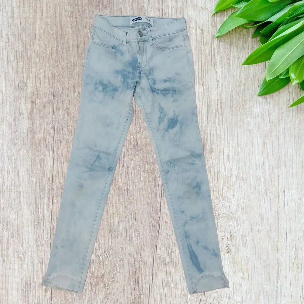 Old Navy Girls Ballerina Jeggings 10 Light Blue Raw Hem Stretch Adjustable Waist